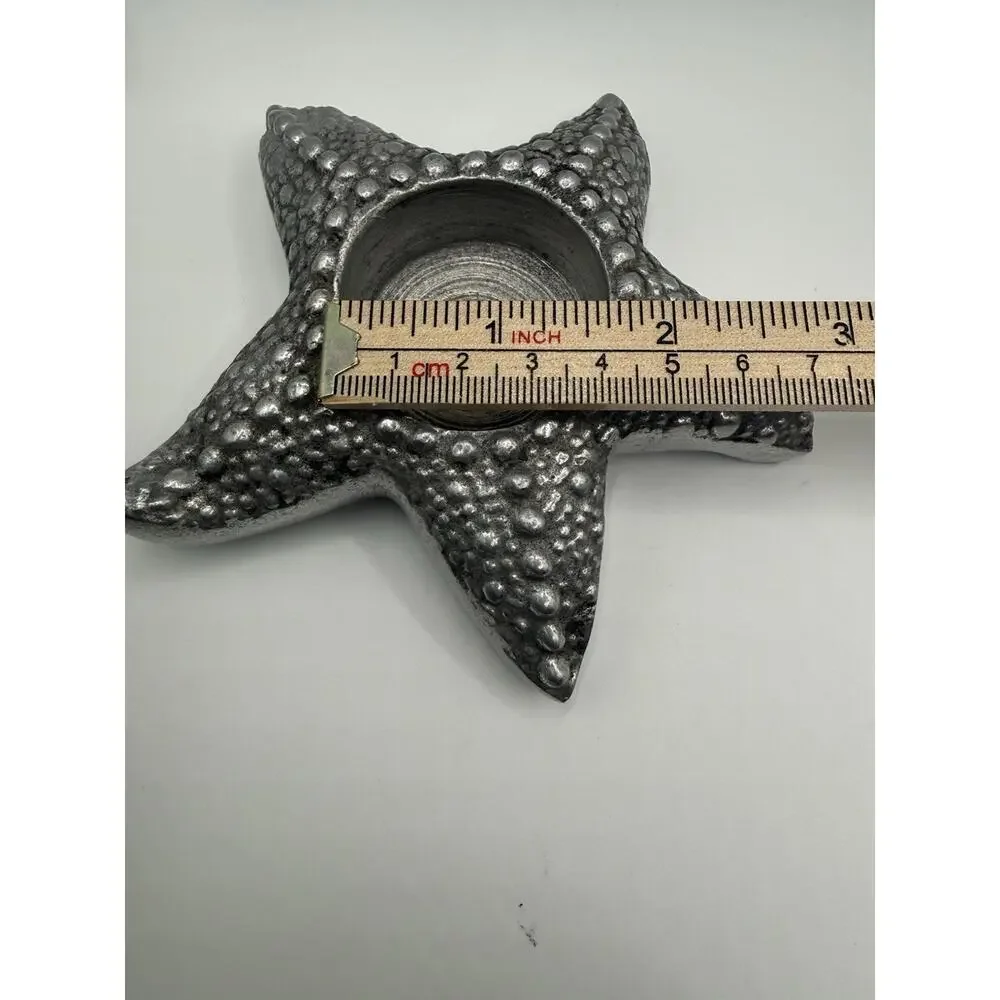 Set of 4 Silver Starfish Tealight Candle Holders Coastal Beach Nautical Decor